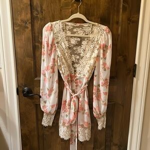 For Love & Lemons Romantic Rose Sheer Robe Dress